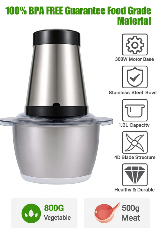 2L Electric Food Chopper Stainless Steel Double Blade Kitchen Grinder
