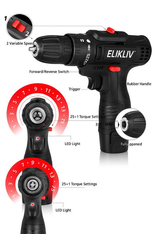 Lithium Electric Drill Cordless Power Tool Double Speed Screwdriver Set